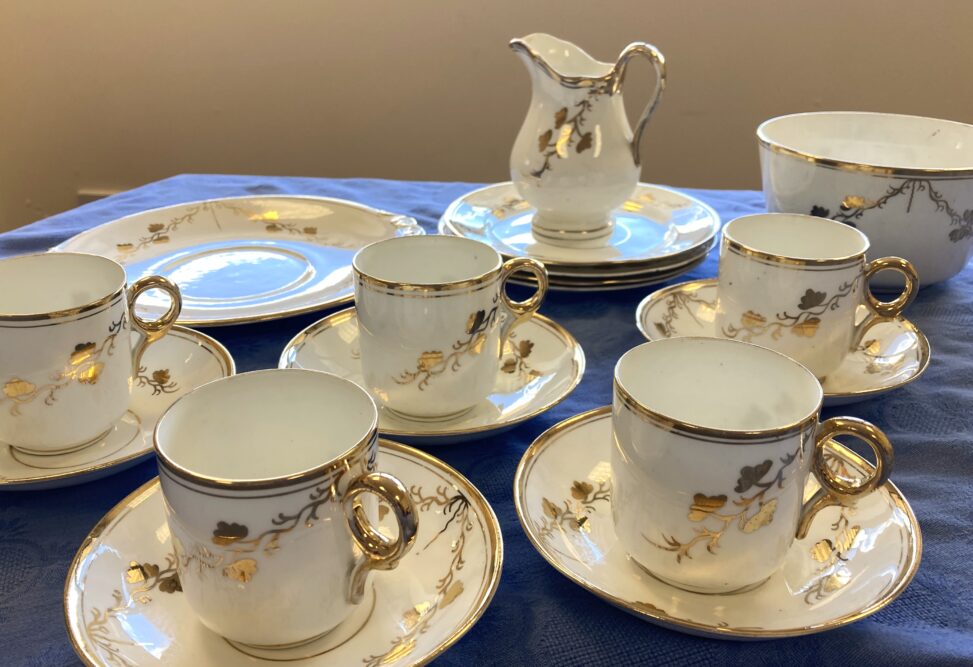 Cream and gold china tea set hire
