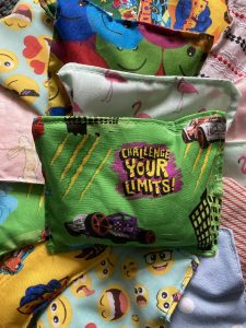 Colourful bean bags for tin can alley 